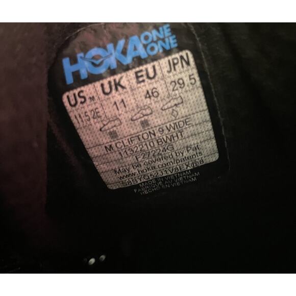HOKA ONE Clifton 9 Running Shoes Black White Size 11.5 WIDE Men/Insole Not Hoka main image 6